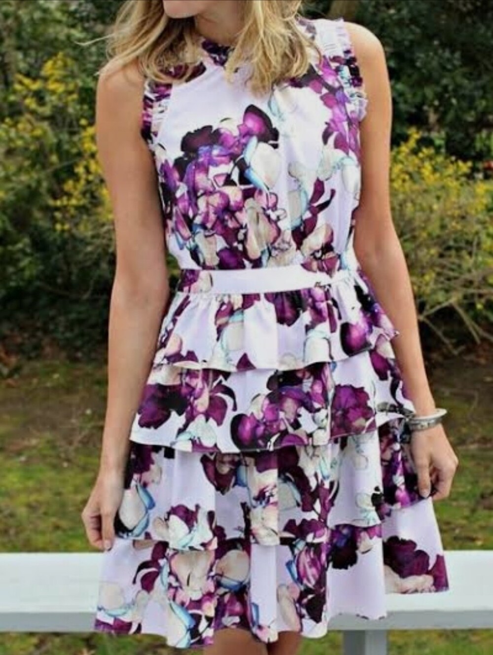 Banana Republic Floral Lavender Tiered Sheath Dress 12P - Picture 1 of 5